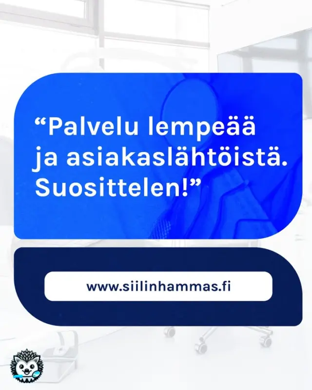 ”Olen aina ollut hammaslääkärikammoinen, mutta nyt käydessäni hammaskiven poistossa kammo lähti. Palvelu lempeää ja asiakaslähtöistä. Suosittelen!” – Ann-Mari

Kiitos lämpimästä palautteesta! Meille pelkopotilaiden kohtaaminen lempeästi on tärkeää. 💙

Lue lisää asiakaspalautteita nettisivuiltamme: https://siilinhammas.fi/kokemuksia/

#hammaslääkäri #hammashoito #siilinjärvi #kuopio #suuhygienia #pelkopotilas
