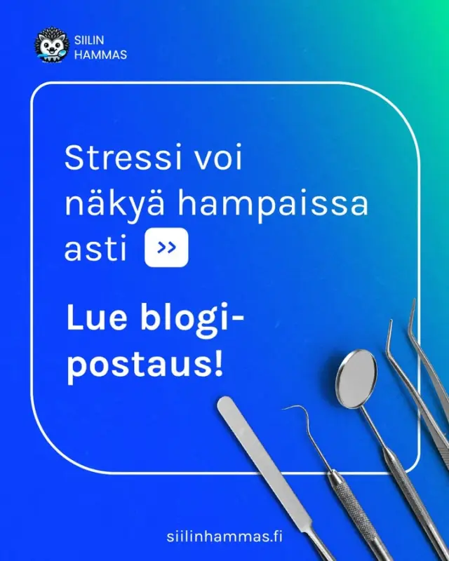 Stressi voi näkyä hampaissa asti. Purenta kireällä? Suu tuntuu kuivalta? Unohtuvatko harjaukset, kun elämä kuormittaa?

Pitkittynyt stressi voi vaikuttaa hampaiden ja suun terveyteen monin tavoin, usein huomaamatta. Narskuttelu, ientulehdus, kuiva suu ja heikentynyt suuhygienia voivat kaikki liittyä stressiin.

🦷 Miten stressi näkyy suussa ja mitä voit tehdä?👉 Lue blogistamme käytännön vinkit ja faktat: 
https://siilinhammas.fi/blogi/miten-stressi-vaikuttaa-hampaiden-kuntoon/

#hammaslääkäri #hammashoito #stressi